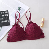 French Style Deep V Sexy Lace Bra Wireless Thin Underwear