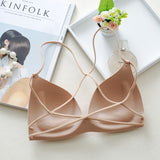 Women Fashion Stretch Wireless Push Up Bra Bralette Spaghetti Strap Top Sexy Cross Strap Women Casual Padded Lingerie Underwear