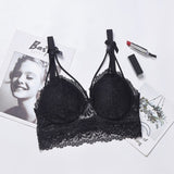 Women's Padded Bras Sweet Bow Push Up Lingerie Lace Flower Bra Bustier Seamless Bralette Bra