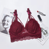 Women's Padded Bras Sweet Bow Push Up Lingerie Lace Flower Bra Bustier Seamless Bralette Bra